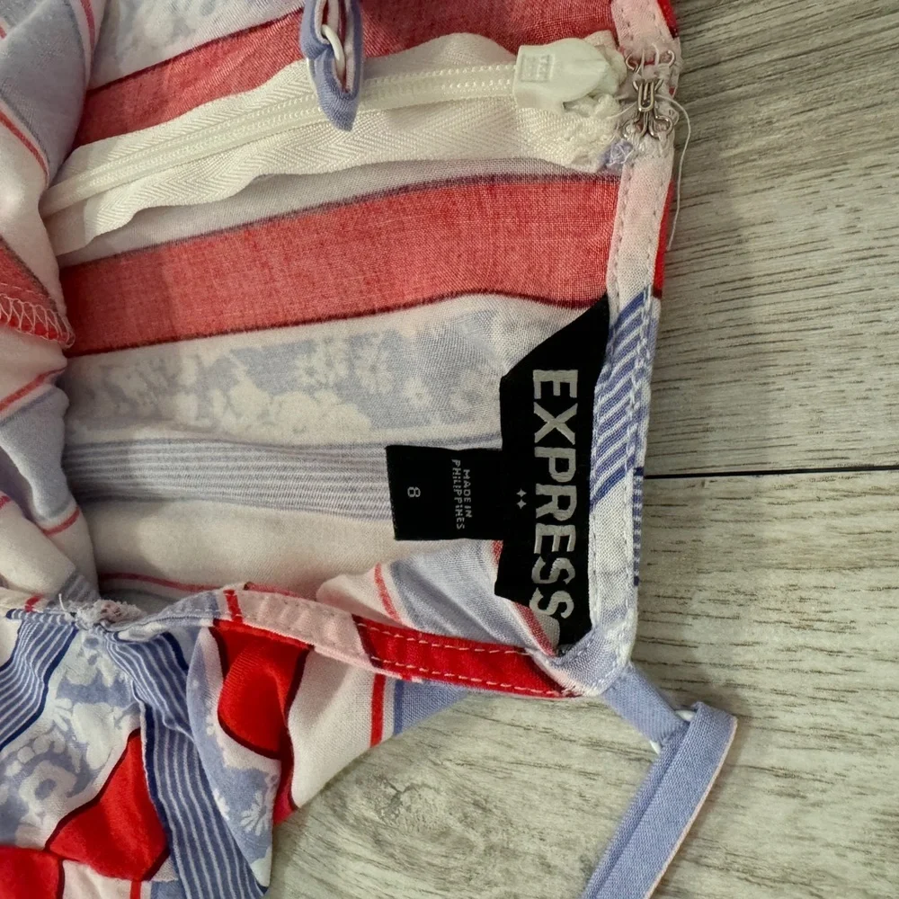Express women’s size 8 jumpsuit red white and blue